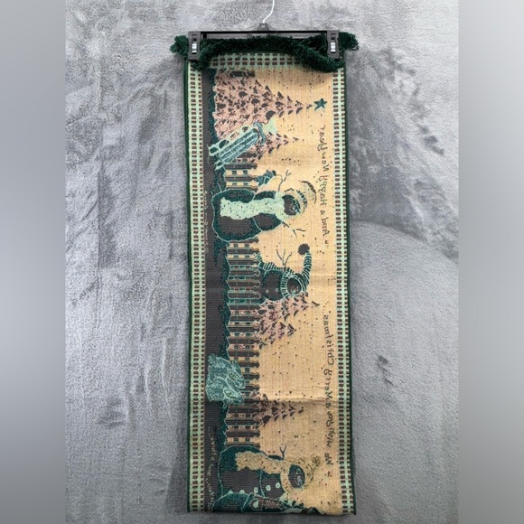 Sandi Gore Evens Tapestry Table Runner 72”x13” Snowmen Merry Christmas Rabbits - Picture 11 of 16